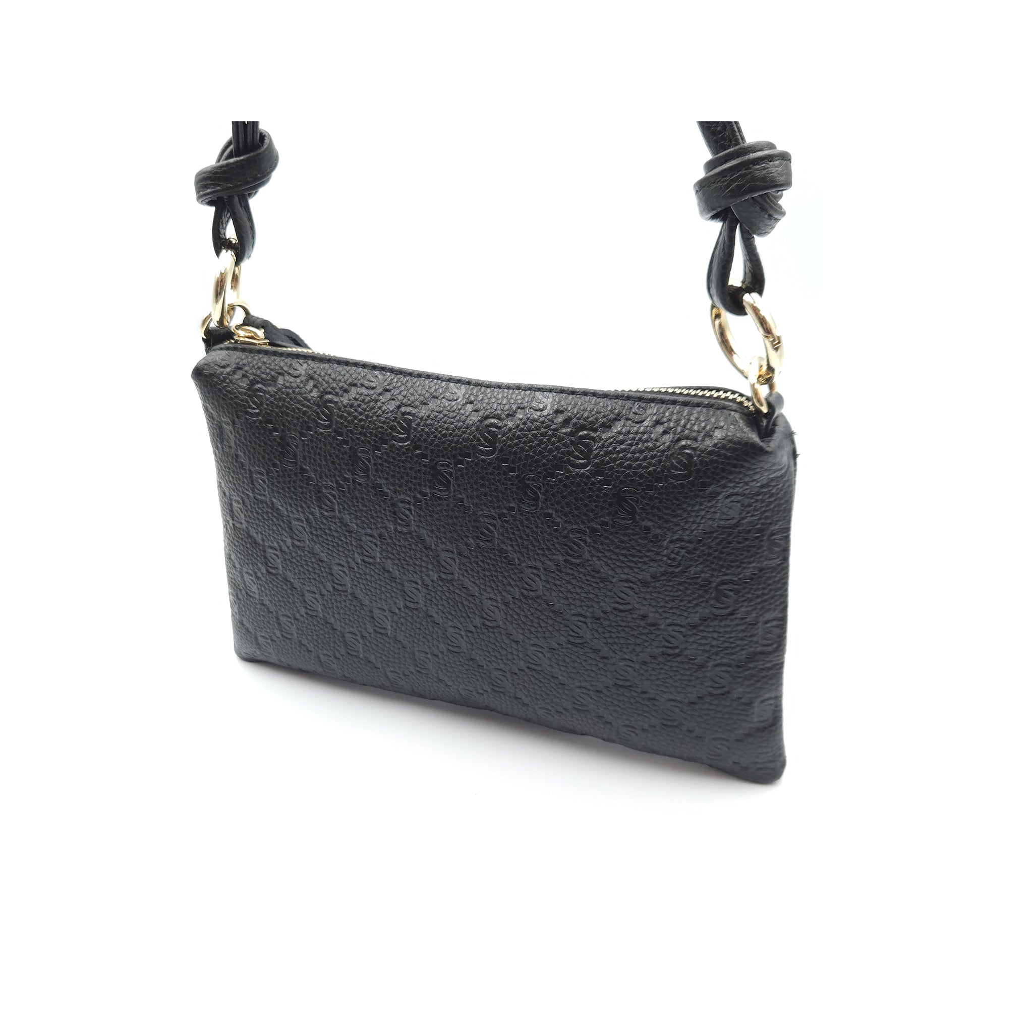 Mini pochette in vera pelle con monogram inciso